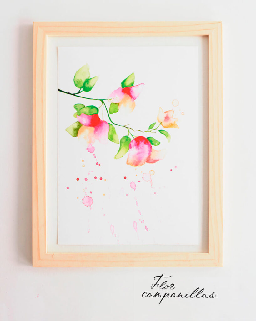Láminas decorativas con acuarelas de flores
