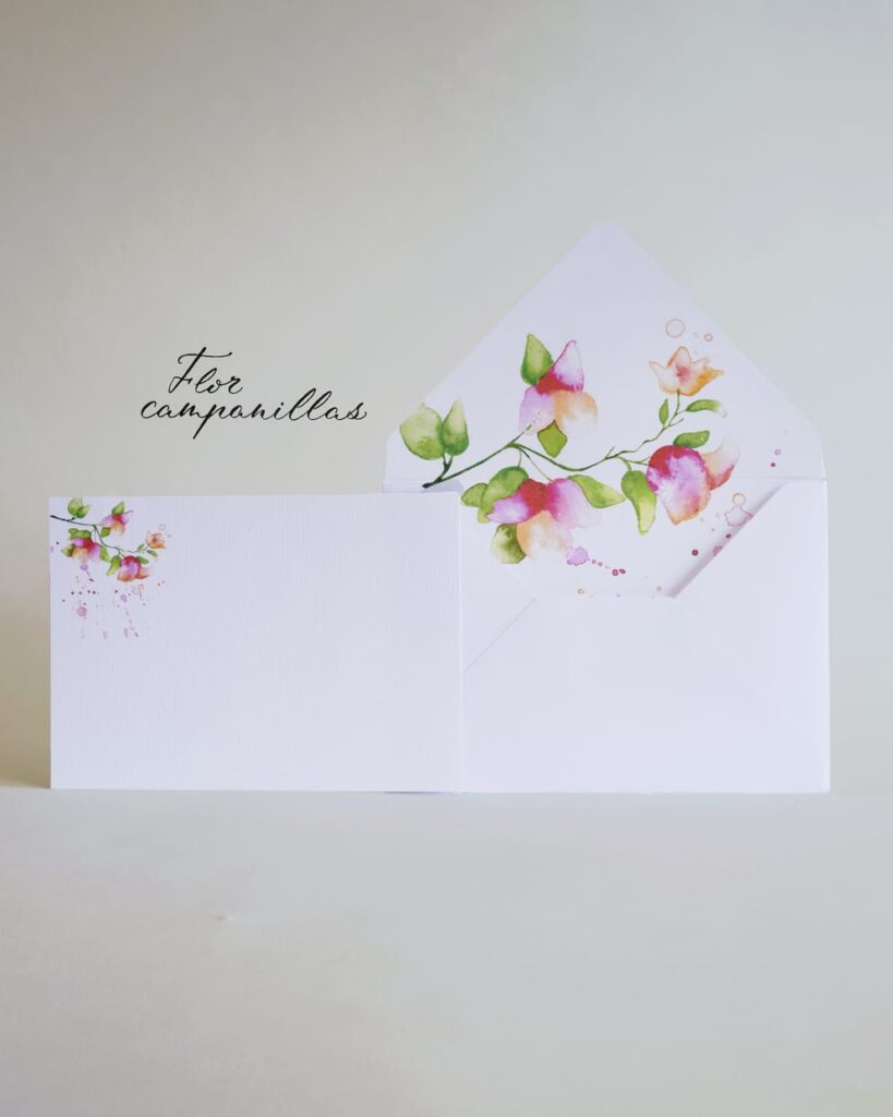 sobre + tarjeta nombre flor campanillas