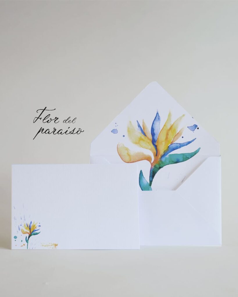 sobre + tarjeta nombre flor paraiso