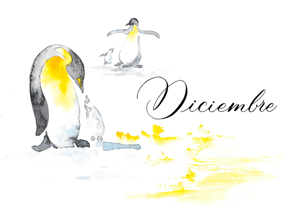 diciembre acuarela familia de pingüinos